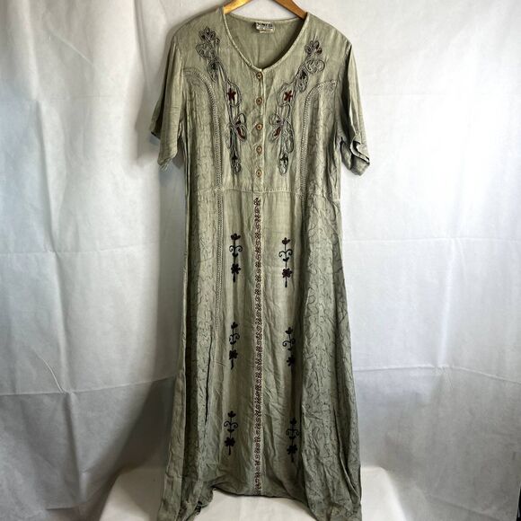 Sumeer by S&N Fashions Light Green Embroidered Tie Back Maxi Dress Size XL - Picture 10 of 13
